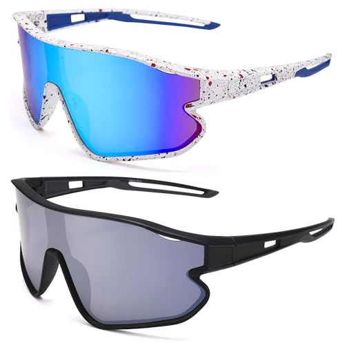 Kids Baseball Sunglasses - Youth Baseball Sunglasses for Boys Girls - Sports Softball Shades Age 6-14 - color: A4 White / Blue Mirror + Black / Silver Mirror