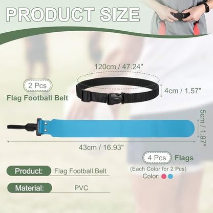 Flag Football, Adjustable Flag Football Belts with Belt and Flags Easy Tear Away - color: Rose Red/Sky Blue