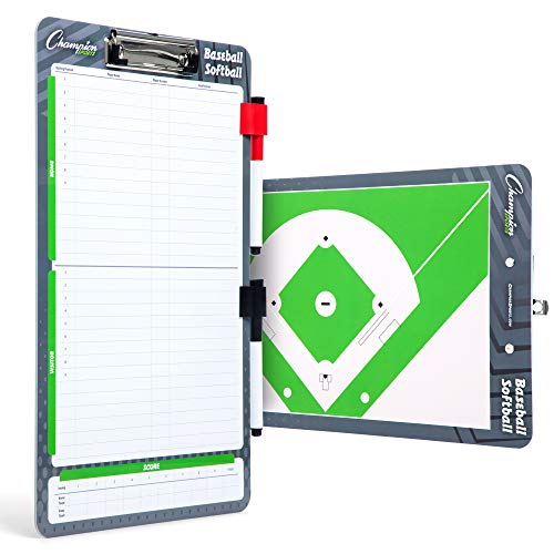 Champion Sports Large & XL Dry Erase Board For Coaching - Whiteboards for Strategizing, Techniques, Plays - 2-Sided Boards with Front Side Full Field - Backside Half Field and Lineup - color: Baseball/Softball, style: Standard Coaches Board