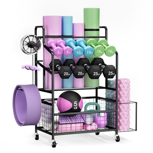 HavenlyYouth Dumbbell Rack, Home Gym Weight Rack Storage, Adjustable Dumbbell Stand Organizer with Wheels, Holds Dumbbells, Kettlebells, Yoga Mats - size: 39.8"
