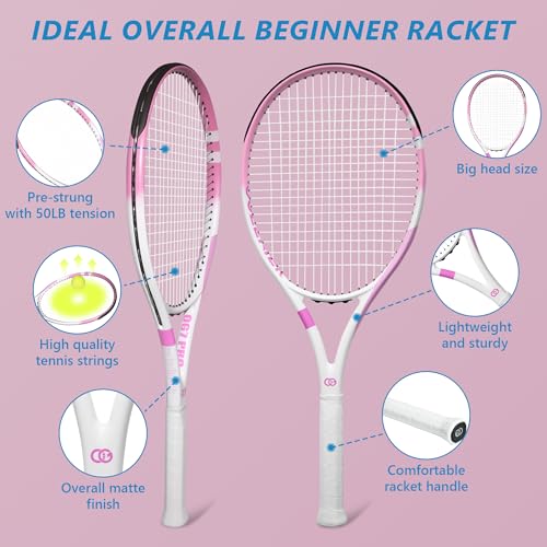 Tennis Racket 27 Inch, Pre-Strung Lightweight Adult Recreational Tennis Rackets, 4 1/4 in Grip