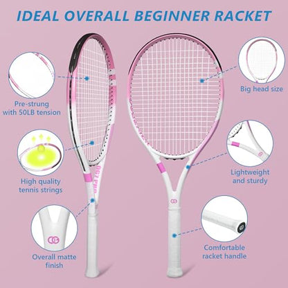 Tennis Racket 27 Inch, Pre-Strung Lightweight Adult Recreational Tennis Rackets, 4 1/4 in Grip