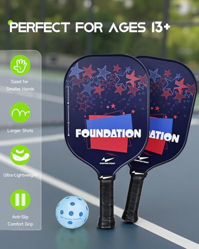 Warping Point Junior Pickleball Paddle – T700 Carbon Fiber Face, Lightweight Polymer Core, Designed for Kids 12 & Under and Teens 13+, Youth-Friendly Grip and Balanced Control - size: 13.3mm