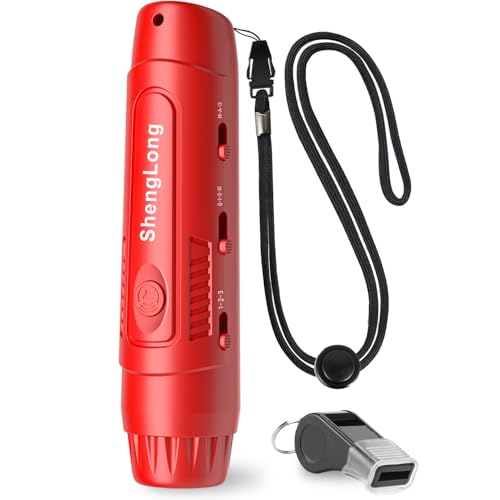Shenglong Electronic Whistle with 3 Tones & 3 High Volume Settings - Battery Powered Emergency Safety Whistle for Coaches Referees, Teachers Outdoor Sports, Camping, Sporting Goods with Lanyard - color: Red