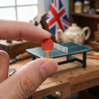 NUOBESTY Miniature Table Tennis Set for Dollhouse, Mini Ping Pong Table with 2 Rackets and Ball Doll House Sports Decor for Fairy Garden, Cake Topper, Photo Prop Scene, Collectors