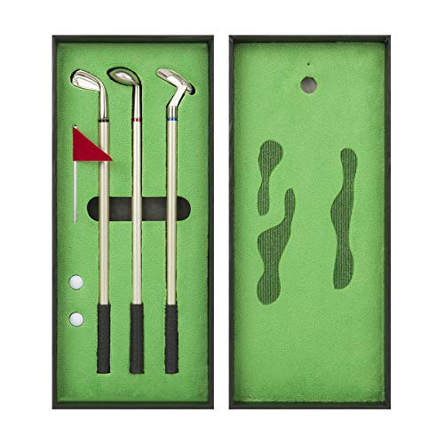 Golf Pen Set, Mini Desktop Golf Ball Pen, Top Golf Gift with Putting Green, 3 Golf Clubs Pens with Balls and Flag