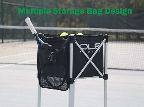 Tennis Ball Hopper Tennis Ball Basket with Side Pockets Lightweight Tennis Ball Cart Holds 160 Balls, Portable Sports Teaching Cart with Wheels for Tennis Player - style: Tennis Ball Cart