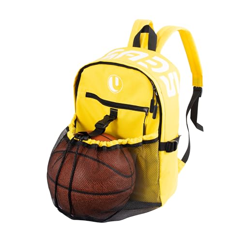 Basketball Backpack with Separate Ball Compartment & Shoe Storage - Durable Sports Bag for Kids & Youth, Water-Resistant Gym Bag for Soccer, Volleyball, and Basketball Gear Training - color: Yellow