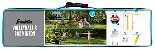 Franklin Sports Volleyball + Badminton Combo Sets - Backyard + Beach Outdoor Volleyball + Badminton Net Set - Portable Badminton + Volleyball Net with Poles - Volleyball, Rackets + Birdies Included - style: Family