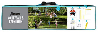 Franklin Sports Volleyball + Badminton Combo Sets - Backyard + Beach Outdoor Volleyball + Badminton Net Set - Portable Badminton + Volleyball Net with Poles - Volleyball, Rackets + Birdies Included - style: Family