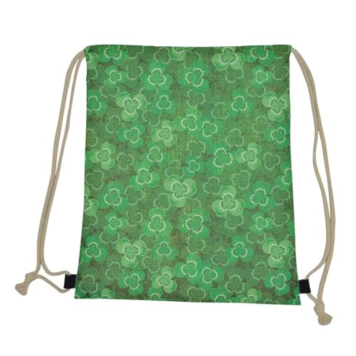 Mumeson Drawstring Bag Gym Bag Shoulder Bag Hiking Travel Drawstring Backpack Soccer Bag Purse, St. Patrick's Day Leaves - color: Green St. Patick's Day Leaves Print