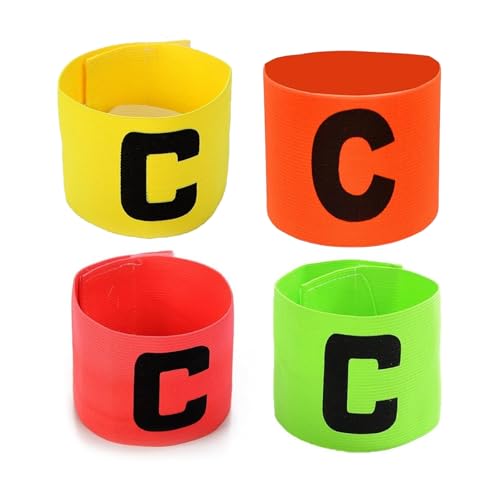 4 Pcs Football Soccer Captain's Armbands, Adjustable Outdoor Football Player Bands, Nylon Elastic Protective Arm Badge for Basketball Players Training Armband