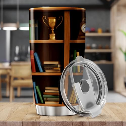 CUBICER Bookshelf Design Stainless Steel Tumbler 20 Oz For Book Lovers Teachers Librarians And Writers Gift Reading Enthusiasts Heat Coffee Iced Insulated Hot Cool Travel - color: Literary Aesthetic P6