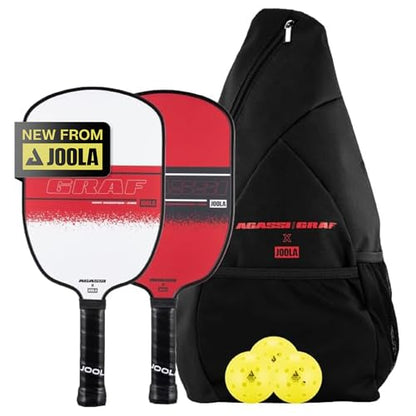 JOOLA Agassi/GRAF Champion Set with Pickleball Paddles, Balls & Sling Bag - Sandblasted Pickleball Racket - Agassi Shape with Extended Sweet Spot - UPA-A Certified - USAP Approved - NFC Chip Enabled - color: 2 Player Set | Fiberglass | Champion