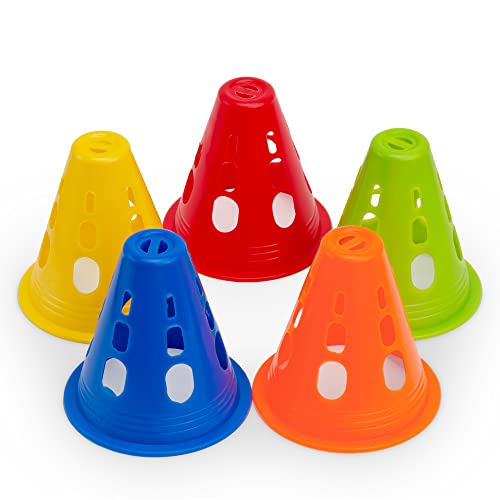 Famgee 3 Inch Plastic Windproof Slalom Cones Inline Roller Skating Cones Pile Cup Roadblocks Traffic Road Cones Set with Holes for Skate Practice Sport Training - color: 5 Colors 20 Pcs Style 2