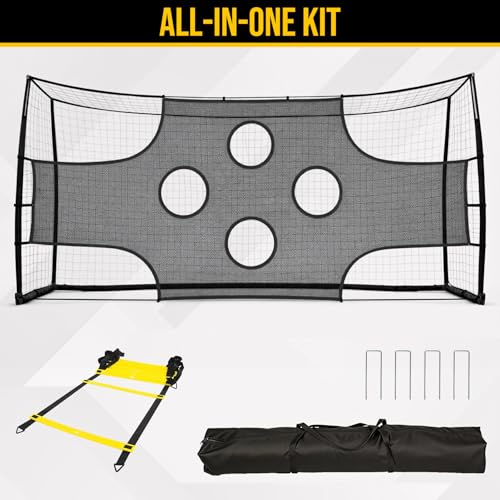Soccer Goal with Precision Target, 12x6 ft/ 16x7 ft Soccer Net with Carry Bag & Ground Stakes, Quick Setup, Portable Soccer Goal for Youth Adults Practice, Games, Skill Improvement