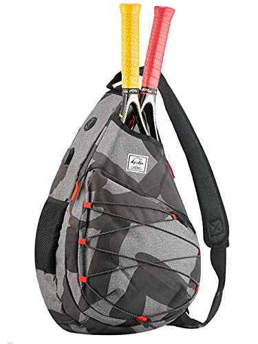 Tennis Bag for Men Women, Racquetball Pickleball Paddle Squash Sling Bags Crossbody Sports Backpack Adult with USB Charge Port - color: Camouflage