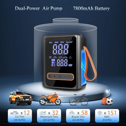 Tire Inflator Portable Air Compressor, 150PSI Heavy-Duty Dual-Cylinder Air Pump, 12V DC and Cordless Tire Pump, 3X Faster Inflation, with Digital Pressure Gauge, LED Light and Auto Shut-Off