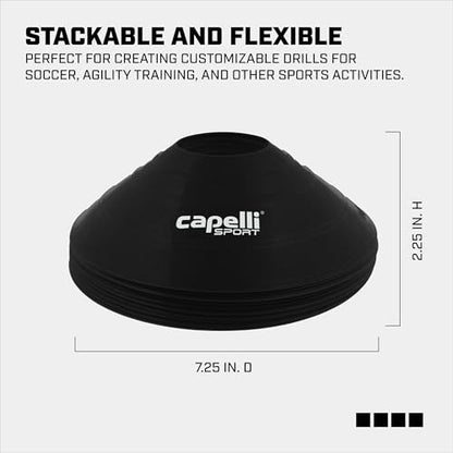 Capelli Sport Training Cones, Set of 10 Agility and Practice Drills Equipment with Carry Strap for Soccer, Football, Baseball, and Basketball, Black