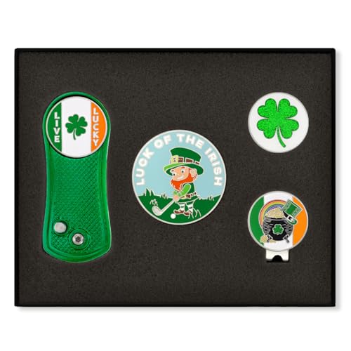 PinMart's Golf Essentials Gift Set - Golf Divot Tool, Hat Clip, Magnetic Ball Markers, Large Ball Marker with Presentation Box - Gifts and Accessories for Men and Women - color: green