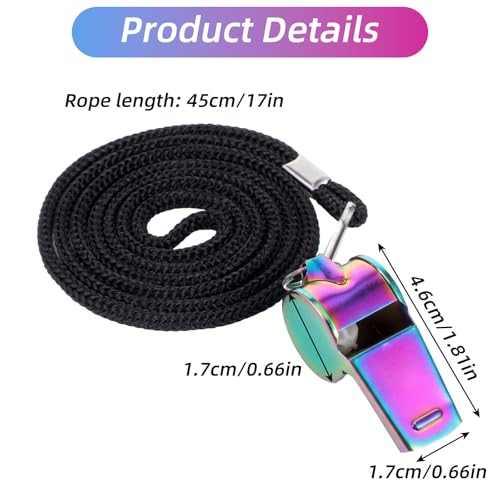 2Pcs Whistle Stainless Steel, Coach Sports Whistles with Lanyard, Loud Crisp Sound Metal Whistles for Sports, Coaching, Referees & Physical Education, Colorful Backpack Whistle
