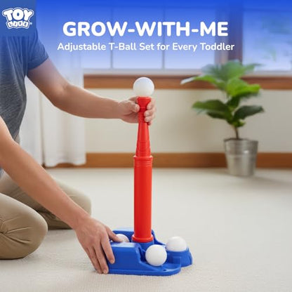 TOY Life Tball Set for Kids 3-5 & 5-8 - Toddler Baseball Tee and Bat Set with Ball Launcher & 6 Balls - Ideal Boy Toy Gift for Outdoor Play and Beginner Training - color: Blue