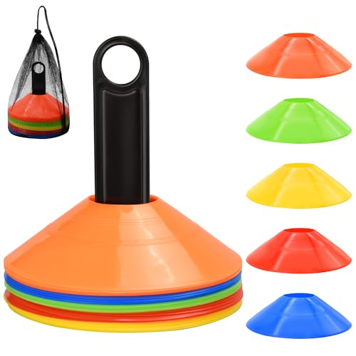 25/50/100pcs Disc Cones, Agility Soccer Cones with Carry Bag and Holder, Soccer Cones for Sports Training, Football, Soccer, Basketball, Coaching, Practice Equipment, 5 Color - color: D-25 Pack