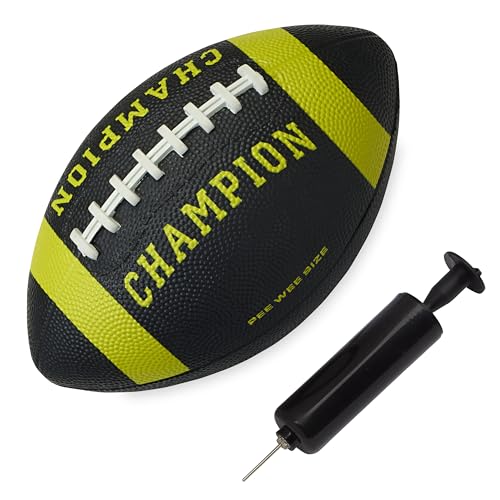 Champion Blitz Football, All-Weather Football, Enhanced Grip, Durable Rubber Cover and Molded Laces, for Outdoor Sports & Training, Includes 6 Ball Pump - color: Black/Evening Primrose, size: Pee Wee
