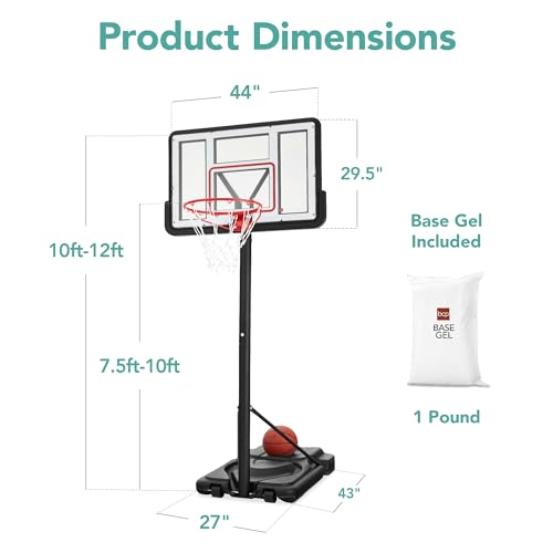 Best Choice Products 10ft Regulation Basketball Hoop, Height Adjustable Outdoor Goal w/Shock Absorbent Rim, Base Gel, 2 Wheels - style: Clear