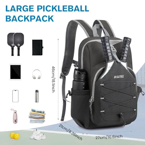 G4Free Pickleball Bag, Pickleball Backpack for Women and Men, Padel Bag Fits 2 to 4 Paddles, Gifts for Pickleball Lovers - color: Dark Grey