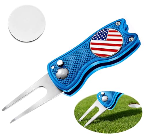 Adhere Golf Ball Markers & Divot Tools Personlized Enamel Ball Markers with a Magentic hat Clip,Unique Premium Golf Accessories Gift for Golfer. - color: K-Blue divot tools+USA flag