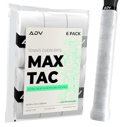 ADV MaxTac Tacky Tennis Overgrip - 6 Pack Extremely Sticky Non-Slip Tennis Grips Overgrip - Razor-Thin & Easy to Use Pro Tennis Racquet Grip Tape (6-Pack White) - color: 6-Pack White