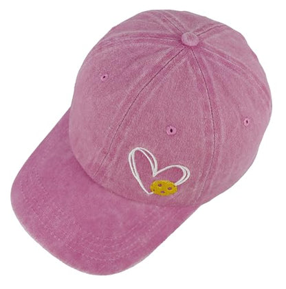 Pickleball Baseball Cap for Men Women, Funny Adjustable Embroidered Cotton Outdoor Sport Pickle Ball Heart Hat - color: Pink-1