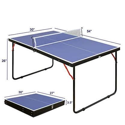 4/6/8/9 ft Professional Table Tennis Table Ping-Pong Tables Set Foldable & Portable Tables with Removable Net 2 Table Tennis Paddles and 3 Balls Easy Assembly - color: Blue, size: 4 Ft