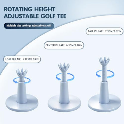3 Pack Rotating Height Adjustable Golf Tees for Mats – 2.09" to 2.87" Rubber Driving Range Tee for Simulator & Practice, Unbreakable Octopus Holder with Clear Height Markings
