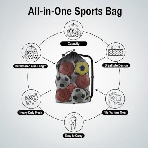Extra Large Soccer Ball Bag，40x30 Inch Extra Large Mesh Equipment Sack for Coaches, Storage Bag for Basketball, Volleyball, Gym Equipment, Swimming Gear - color: Black+Black (No Pocket)