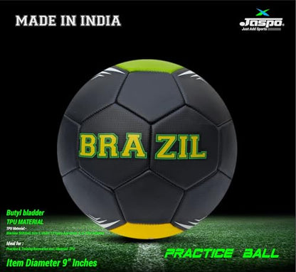jaspo Soccer Champ Football, TPU Material, Machine Stitched, Size 5, Under 12 Years Age Group, 6 to 8 Lbs Inflation Football,Pump, Brazil Black