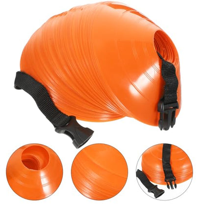 SOLUSTRE Soccer Training Cones Disc Set with Straps, 50 Orange Lightweight Agility Practice Markers, Portable Football Obstacle Equipment for Soccer Drills and Coaching