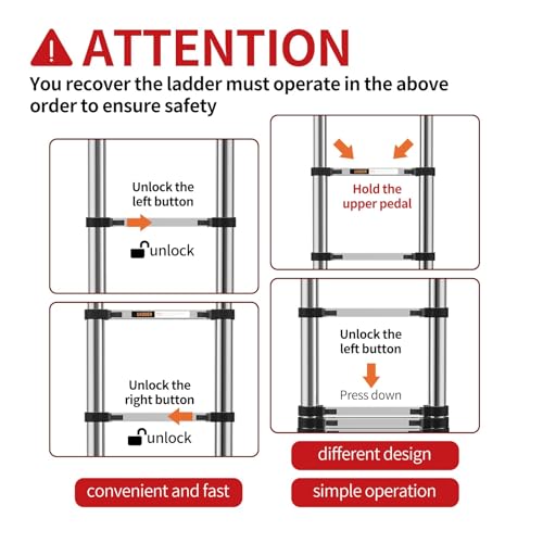 Telescoping Ladder,with Stable Hook and stabilizer barand,Extension Ladder, Heavy Duty 330lbs Max Capacity, Multi-Purpose Collapsible Ladder for RV or Outdoor Work(14.5FT/4.4M) - size: 14.5FT/4.4M
