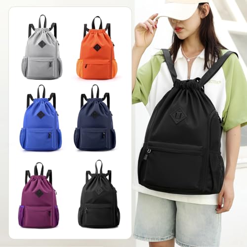 Valleycomfy Waterproof Drawstring Gym Backpack Bag for Men & Women,Sports Gym Bag with Side Pocket Grey - color: A-grey