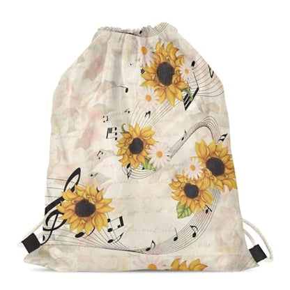 Mumeson Shoulder Backpack Durable Large Capacity Satchel Bag Printed Drawstring Bag for Women, Sunflower Musical Note - color: Sunflower Musical Note