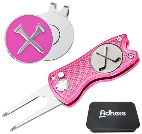 Adhere Golf Ball Markers & Divot Tools Personlized Enamel Ball Markers with a Magentic hat Clip,Unique Premium Golf Accessories Gift for Golfer. - color: E-Golf tees+golf club +Pink divot tools