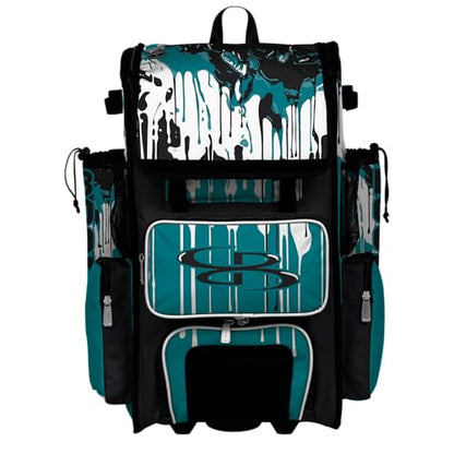 Boombah Superpack Hybrid Rolling Bat Bag - Wheeled & Backpack Version - Graffiti Drip - Multiple Color Options - color: Black/Teal/White