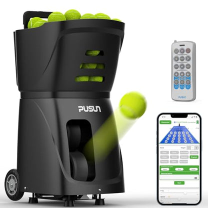PT-SMART Tennis Ball Machine - Smart App for Apple Watch & Phone Control, Tennis Ball Launcher with 20 Landing Points, 12 Training Modes & 4-6h Battery Life, Tennis Serving Machine - color: Black