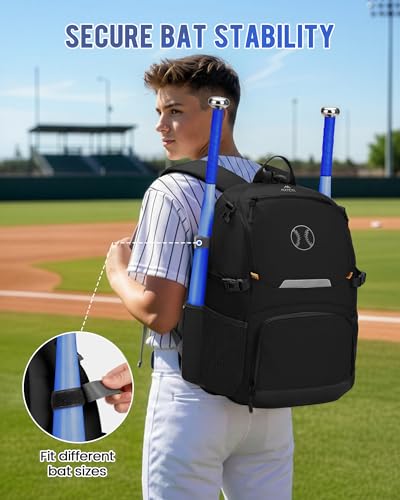 MATEIN PRO Girls Softball Bag with Helmet Net, Lightweight Softball Backpack with Ventilated Shoe Compartment & Organizer Pocket, Youth Baseball Bag with Side Pockets for 40oz Tumbler & TBall Bats - color: Black
