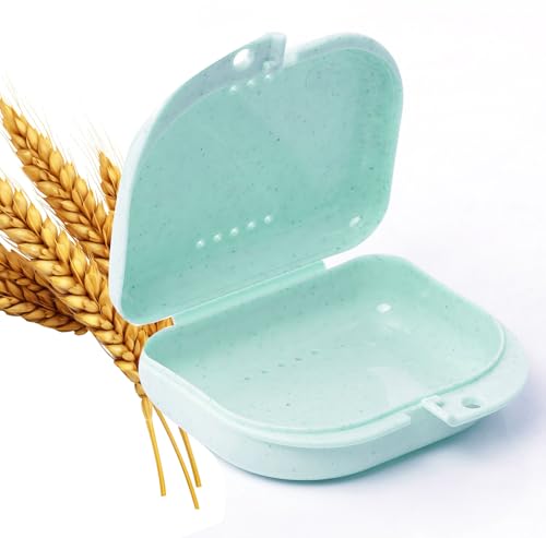 LA MIERE Retainer Case Wheat Straw Denture Case, Orthodontic Dental Case, Mouth Guard Case, Denture Box, Teeth Aligner Case, Celery Green - color: Celery Green
