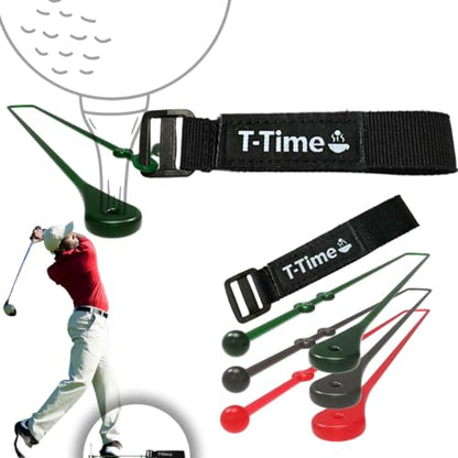 T-Time® Golf Tee Anchor Leash & Tether – US Patented – Keeps Tees in Place for Driving Range and Simulator Practice. - color: 1 Strap + 3 Silicone Strings (1 Pink, 1 Green, 1 Grey)