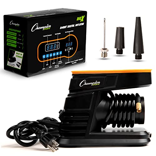 Champion Sports Digital Air Pump - Electronic Inflator for Sports Balls - Portable, Smart Ball Pump for Basketball, Soccer Ball, Football, Volleyball - Comes with Pressure Gauge and 3 Needle Tips