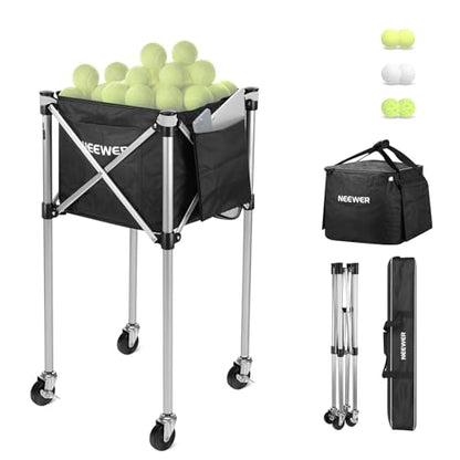NEEWER Tennis Ball Hopper, Pickleball Retriever Collector Basket Cart Holder Tennis Court Equipment Accessory for Training Teaching - style: TB02X Bag w/Cart
