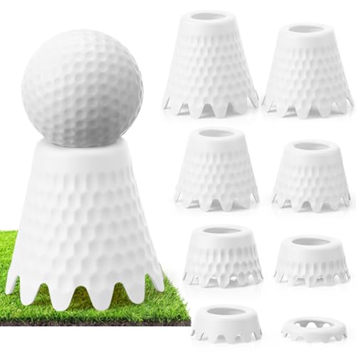 Foilswirl Golf Tees Set, 8 Pcs Plastic Golf Simulator Tees with Consistent Height 1/4” to 2” Flexible for Indoor Simulator, Practice Mat, Driving Range - color: White